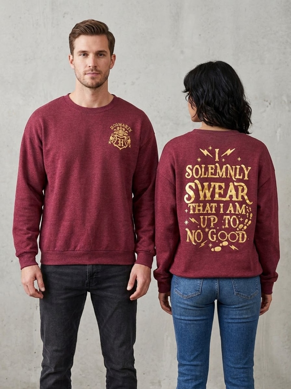 Harry Potter Hogwart’s Maroon and Gold Crewneck Sweatshirt, Size XL, I Solemnly